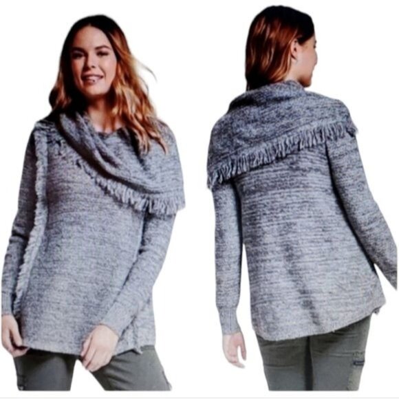 Knox Rose Sweater Fringe Rag Cowl Neck GRAY Women's WOMAN'S Size Small - Picture 1 of 10